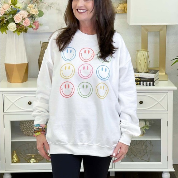 Tops - RAINBOW SMILEY FACE CREW